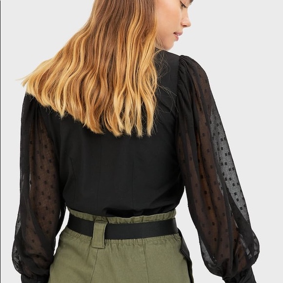 Poplin shirt with dotted mesh sleeves - Picture 3 of 6